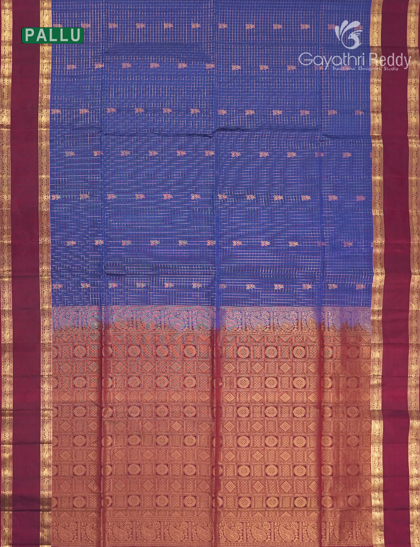 Pure Kanchipuram Vintage Silk Saree in Blue and Maroon