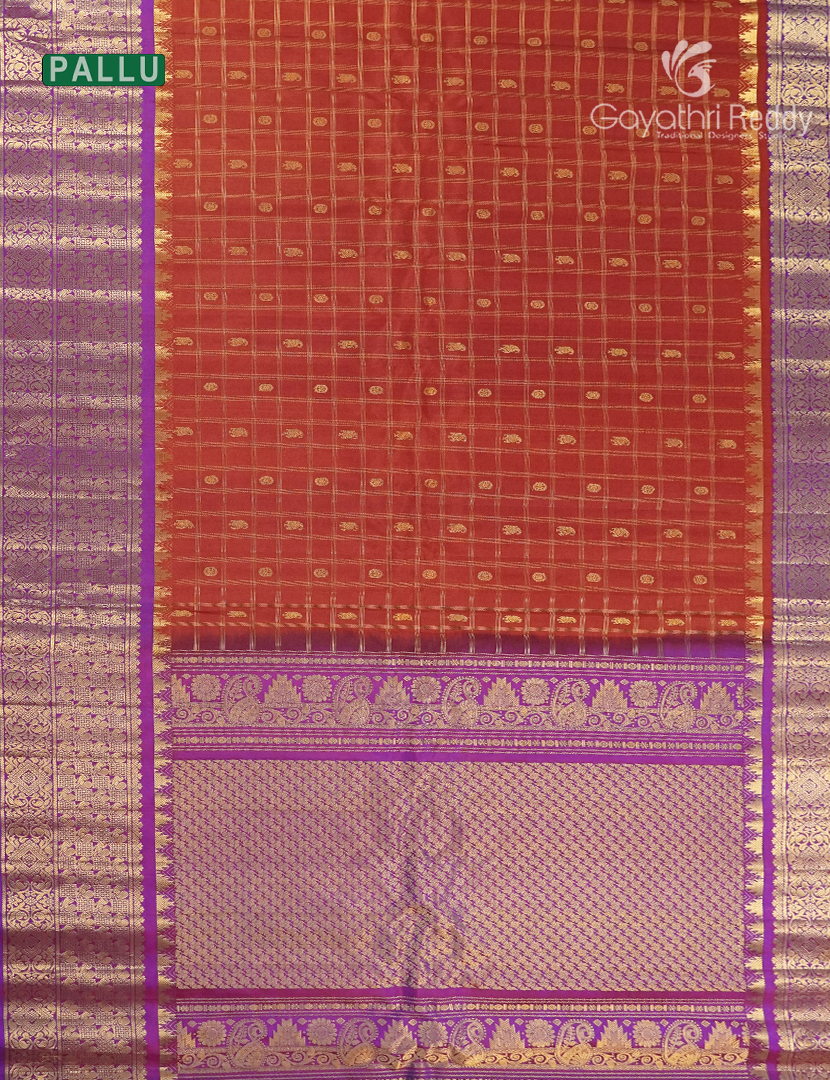 Pure Gadwal Silk Saree in Deep Rust and Purple