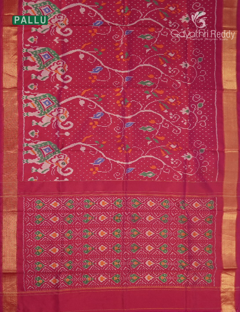 Pure Ikat Silk Saree in Rani Pink