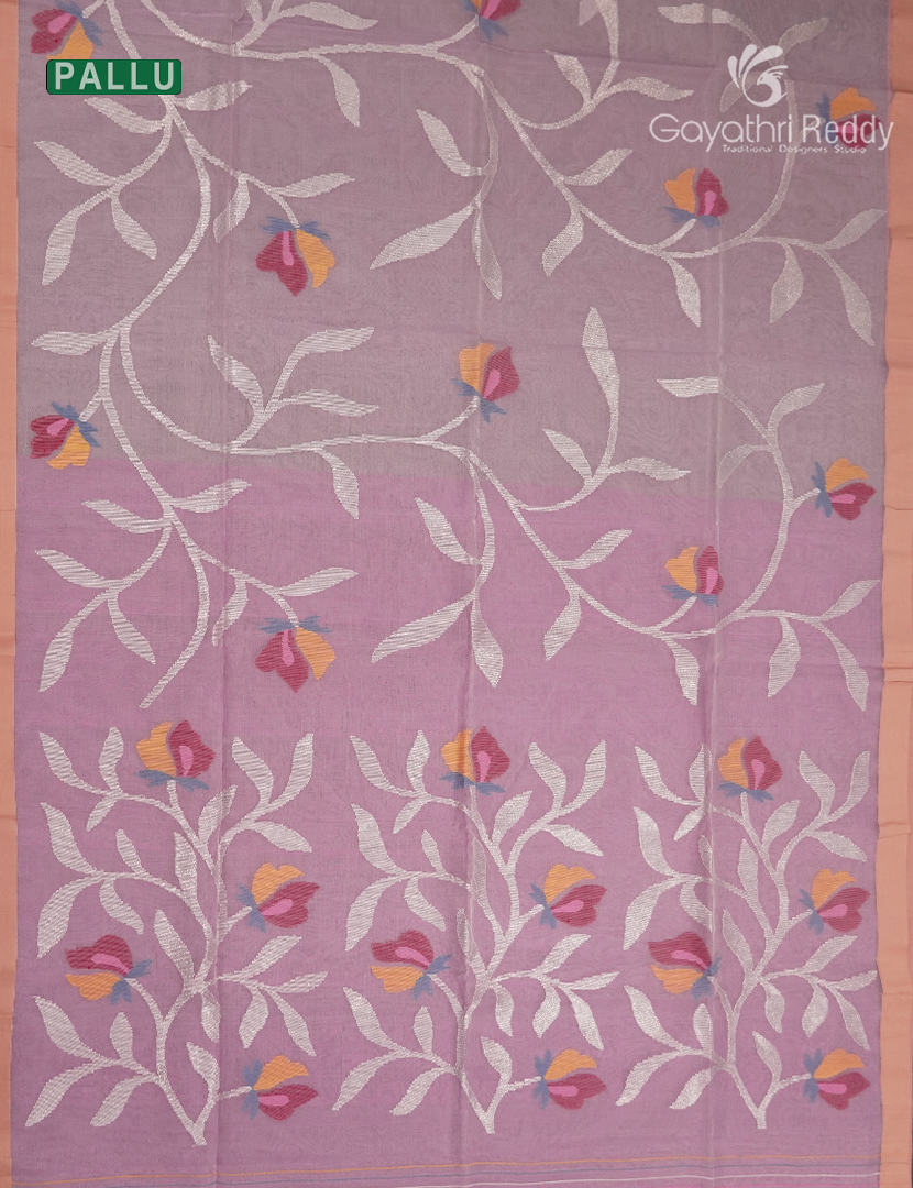 Pure Jamdani Kora Saree in Baby Pink
