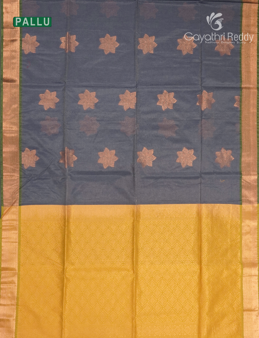 Kanchipuram Sico Saree in Ash Grey and Yellow