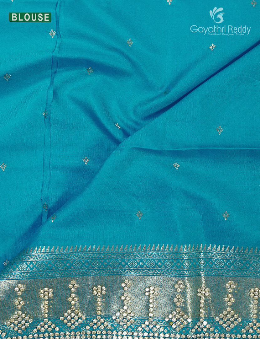Semi Kanchipuram Silk Fancy Saree in Apple Green and Aqua Blue