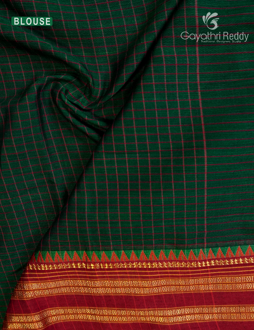Pure Narayanpet Cotton Saree in Deep Bottle Green