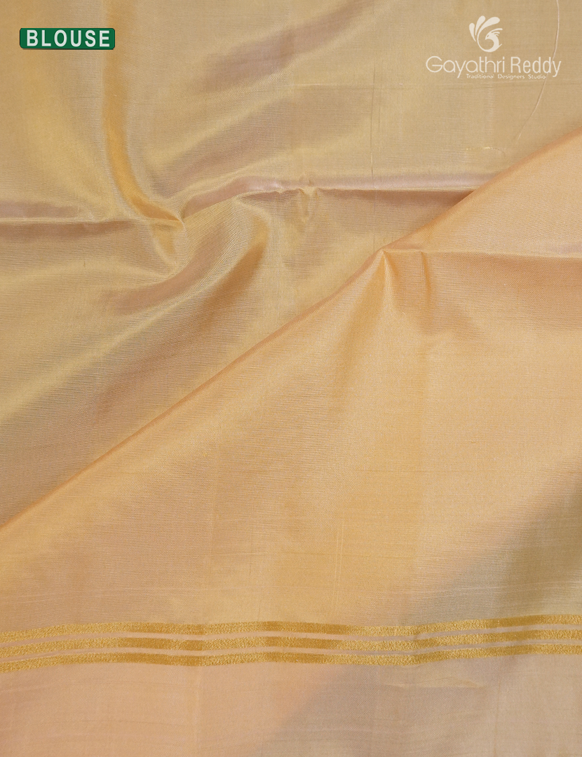 Light weight Kanchipuram Silk Saree in Yellow and Pastel Peach