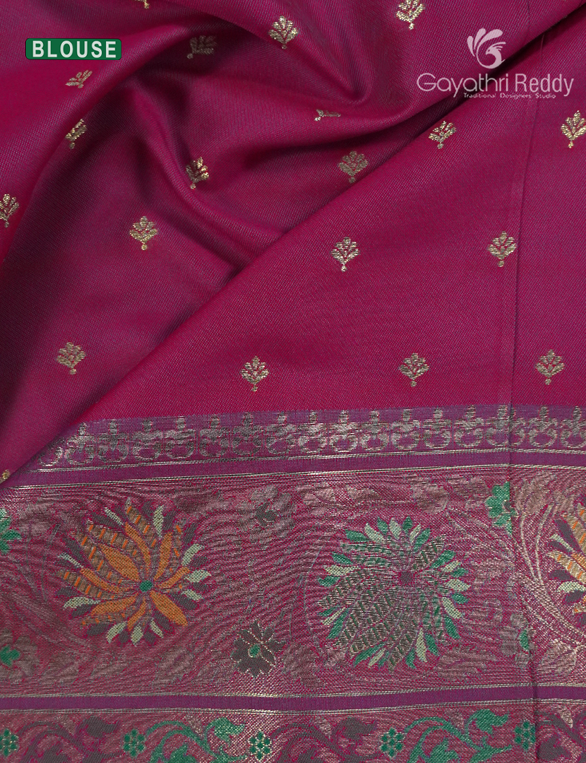 Semi Kanchipuram Art Silk Saree in Deep Rama Green and Magenta