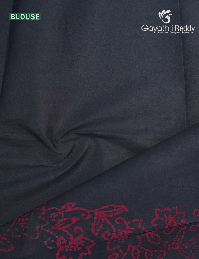 Cotton Batik Print Saree in Ash Grey and Rose Pink