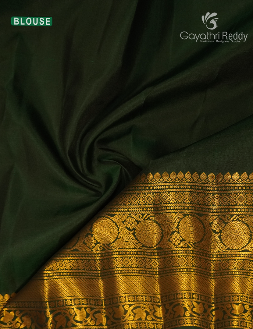 Pure Gadwal Silk Saree in Bottle Green