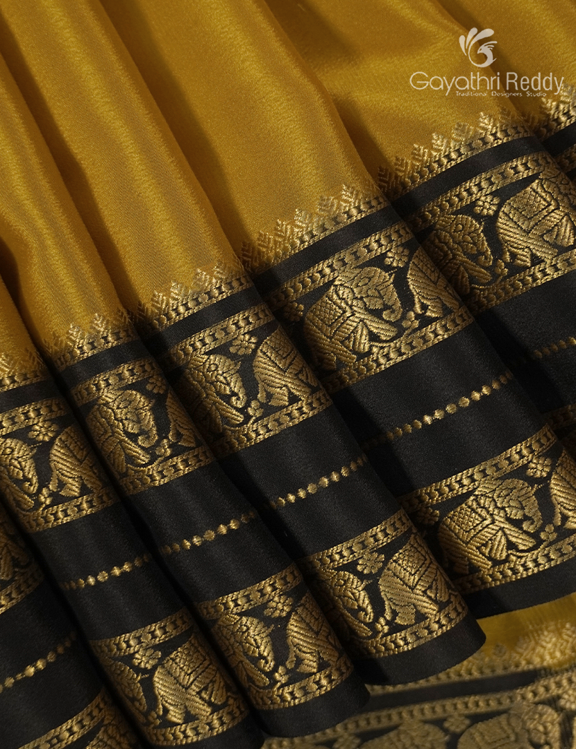 Pure Mysore Silk Saree in Golden Beige and Deep Brown