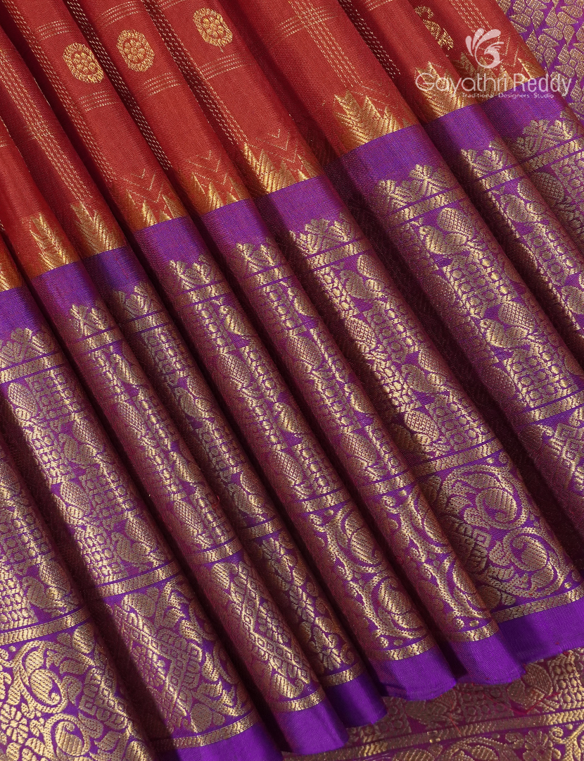 Pure Gadwal Silk Saree in Deep Rust and Purple