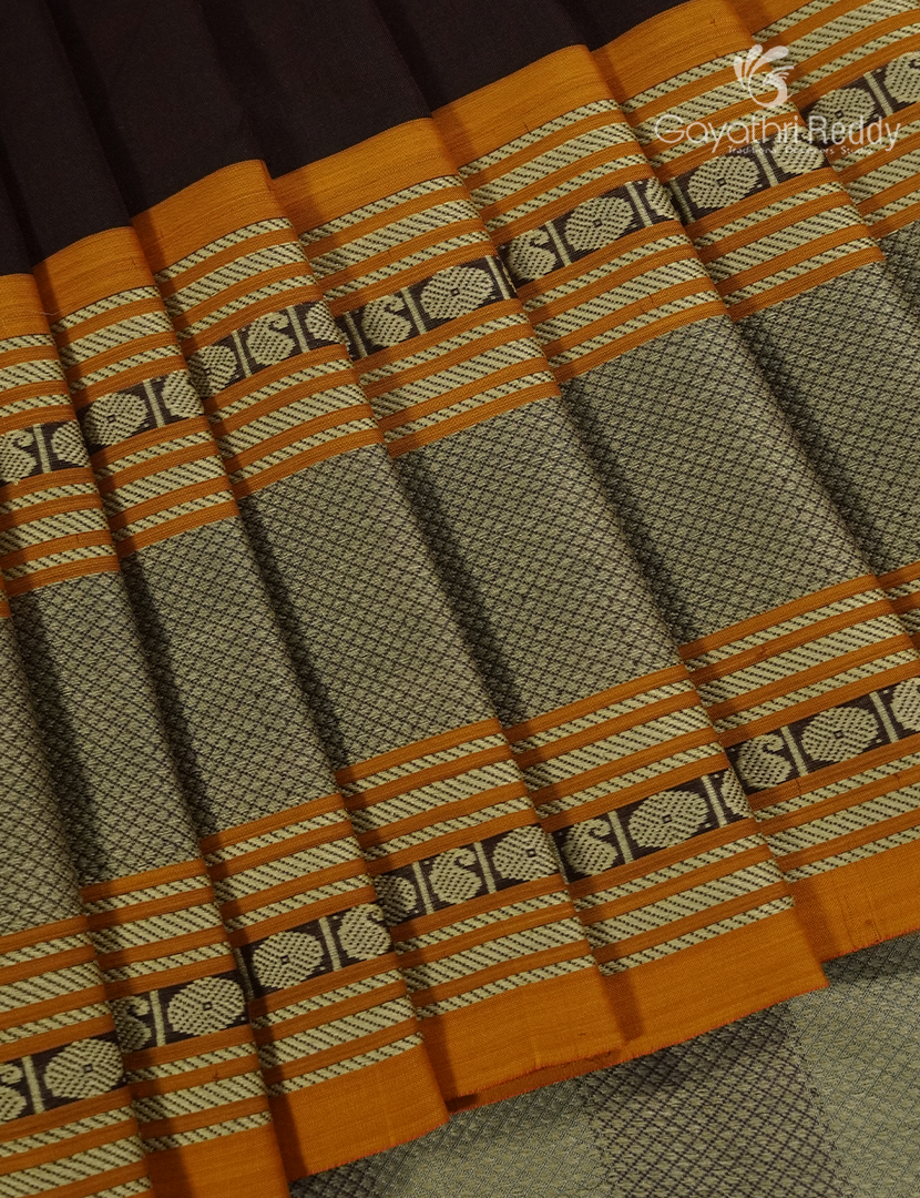Pure Narayanpet Cotton Saree in Deep Brown