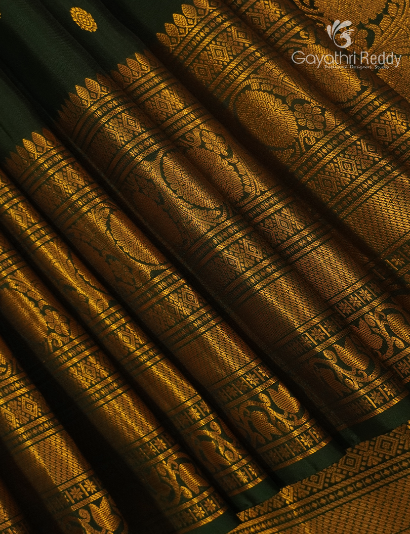 Pure Gadwal Silk Saree in Bottle Green