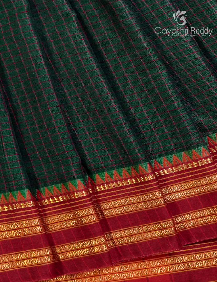 Pure Narayanpet Cotton Saree in Deep Bottle Green