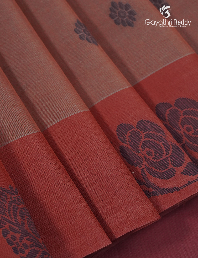 Pure Kanchi Cotton Saree in Rust