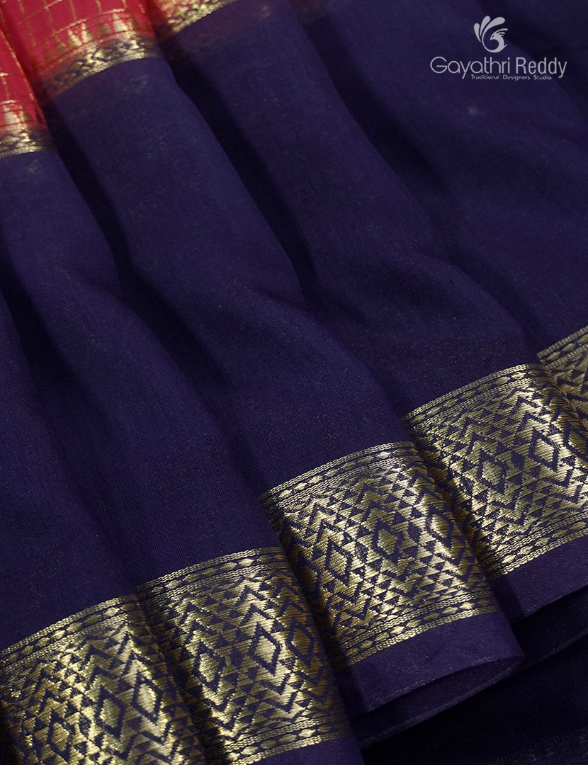 Semi Mysore Crepe Saree in Deep Rose Pink and Navy Blue