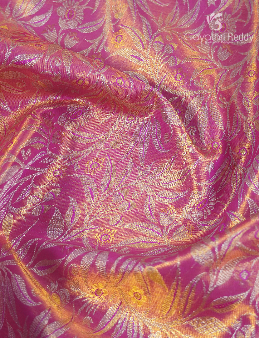 Pure Kanchipuram Silk Bridal Saree in Baby Pink and Rani Pink