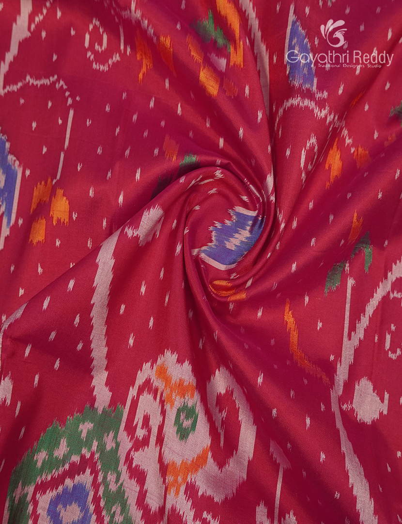Pure Ikat Silk Saree in Rani Pink