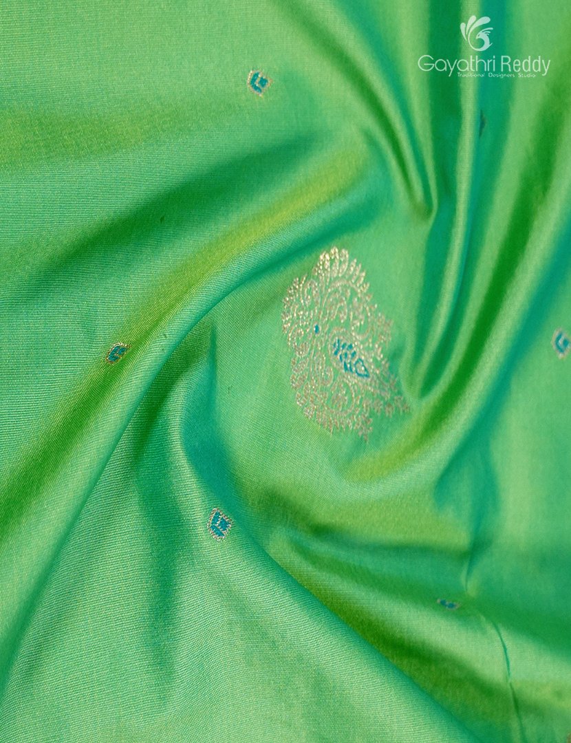 Semi Kanchipuram Silk Fancy Saree in Apple Green and Aqua Blue