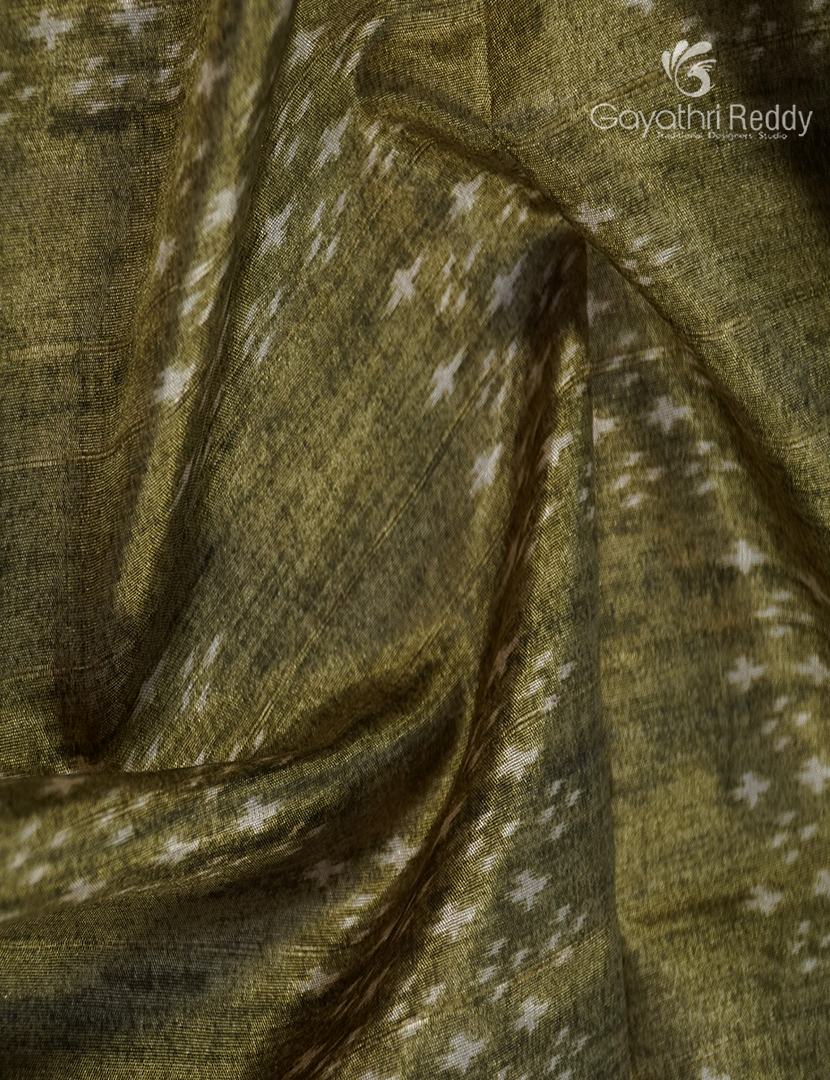 Semi Tussar Saree in Olive Green and Ivory