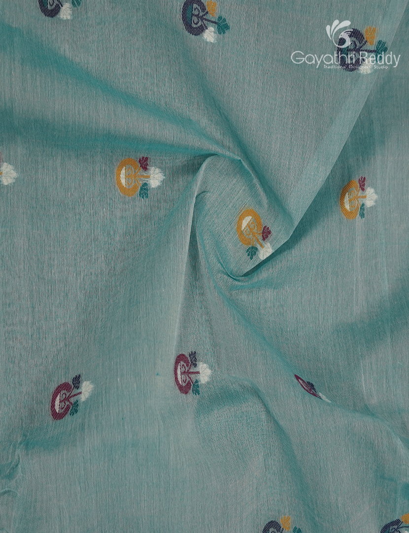 Jamdani Cotton Saree in Teal Blue