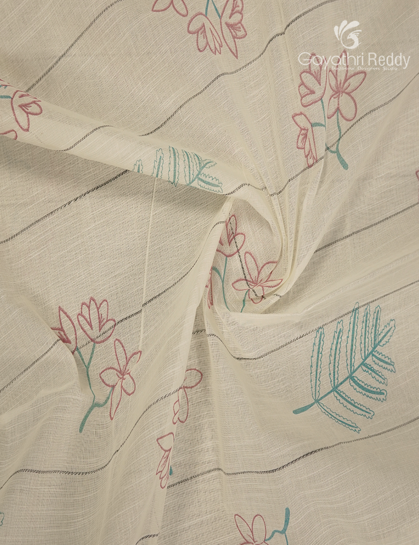 Pure Kanchi Cotton Printed Saree in Ivory and Mint Green