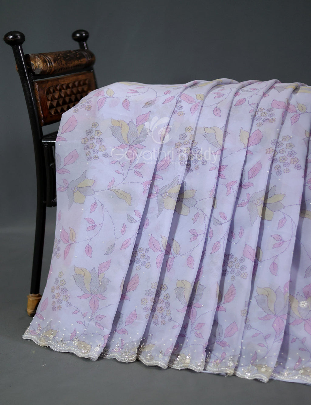 Lavender Floral Print Organza Fabric