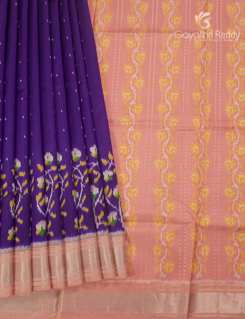 Pure Ikat Silk Saree in Violet and Peach