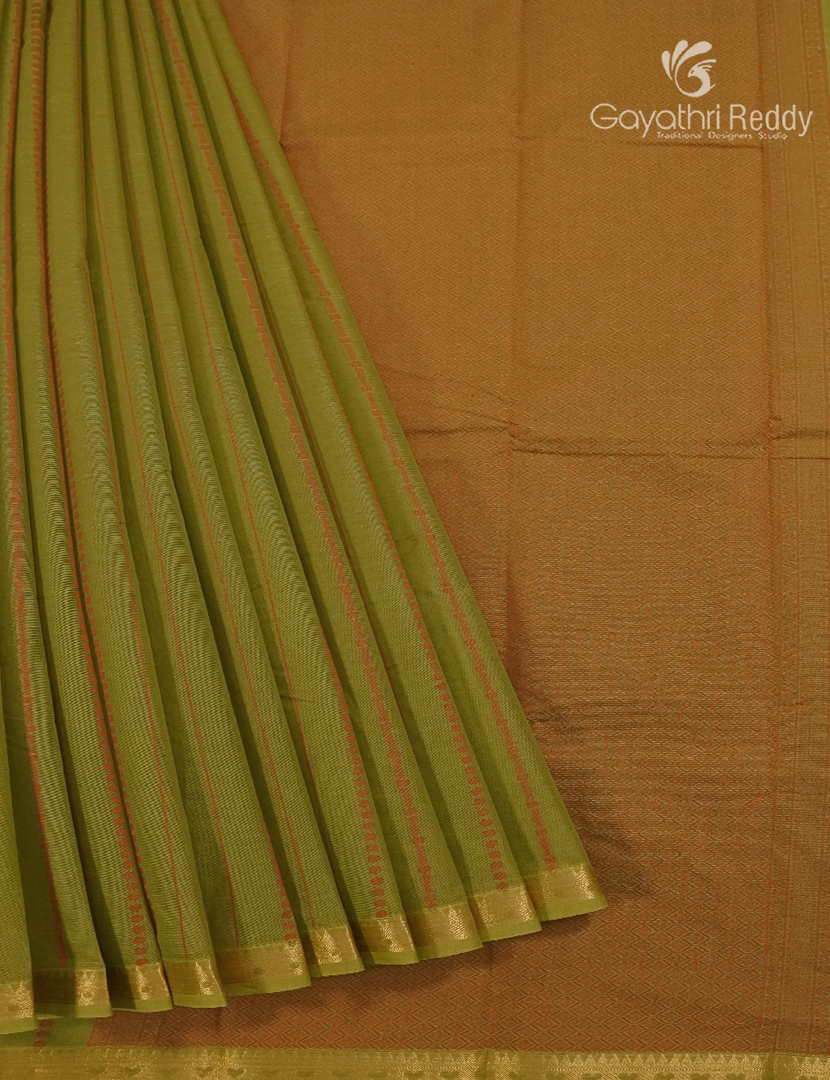 Pure Kanchi Cotton Saree in Mehendi Green