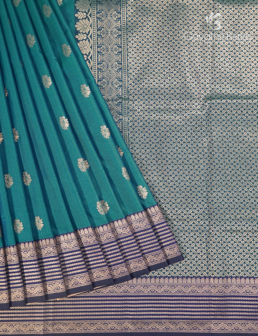 Semi Kanchipuram Art Silk Saree in Peacock Blue