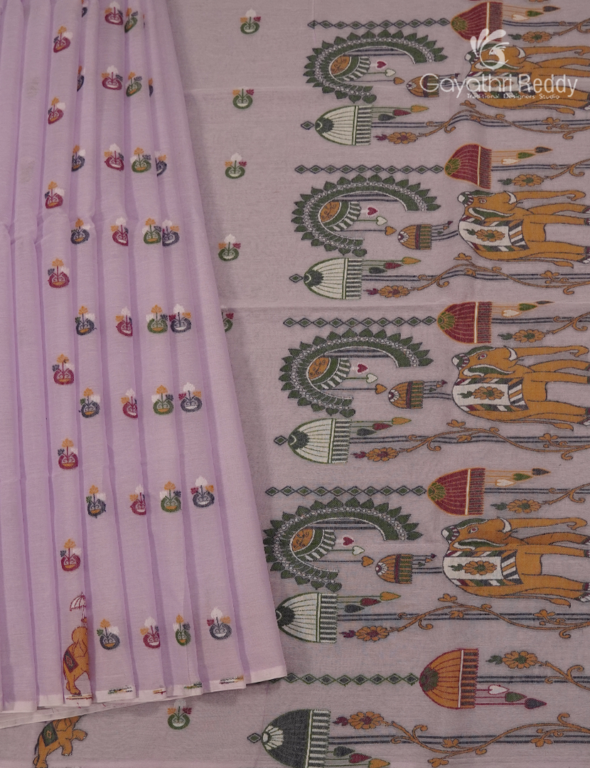 Jamdani Cotton Saree in Lilac