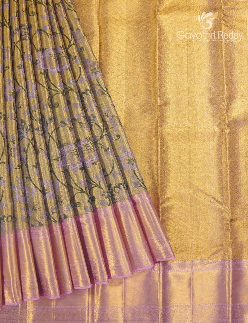 Pure Kanchipuram Silk Bridal Saree in Antique Gold and Powder Pink