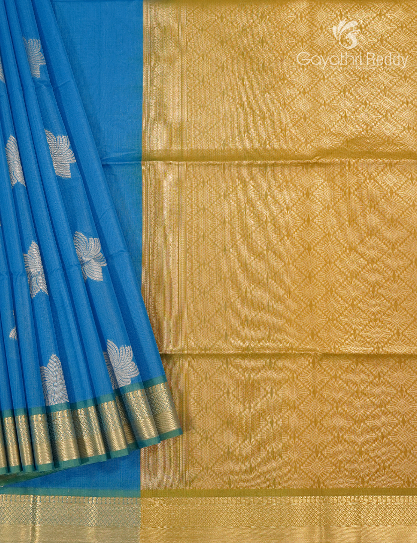 Kanchipuram Sico Saree in Blue and Yellow
