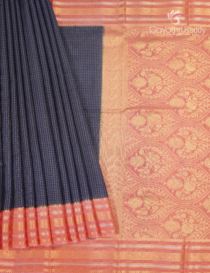 Semi Mysore Crepe Saree in Deep Elephant Grey and Peach