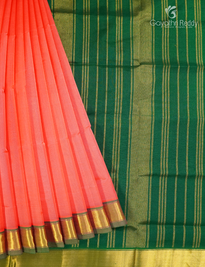 Pure Arani Sico Saree in Peach and Mango Green