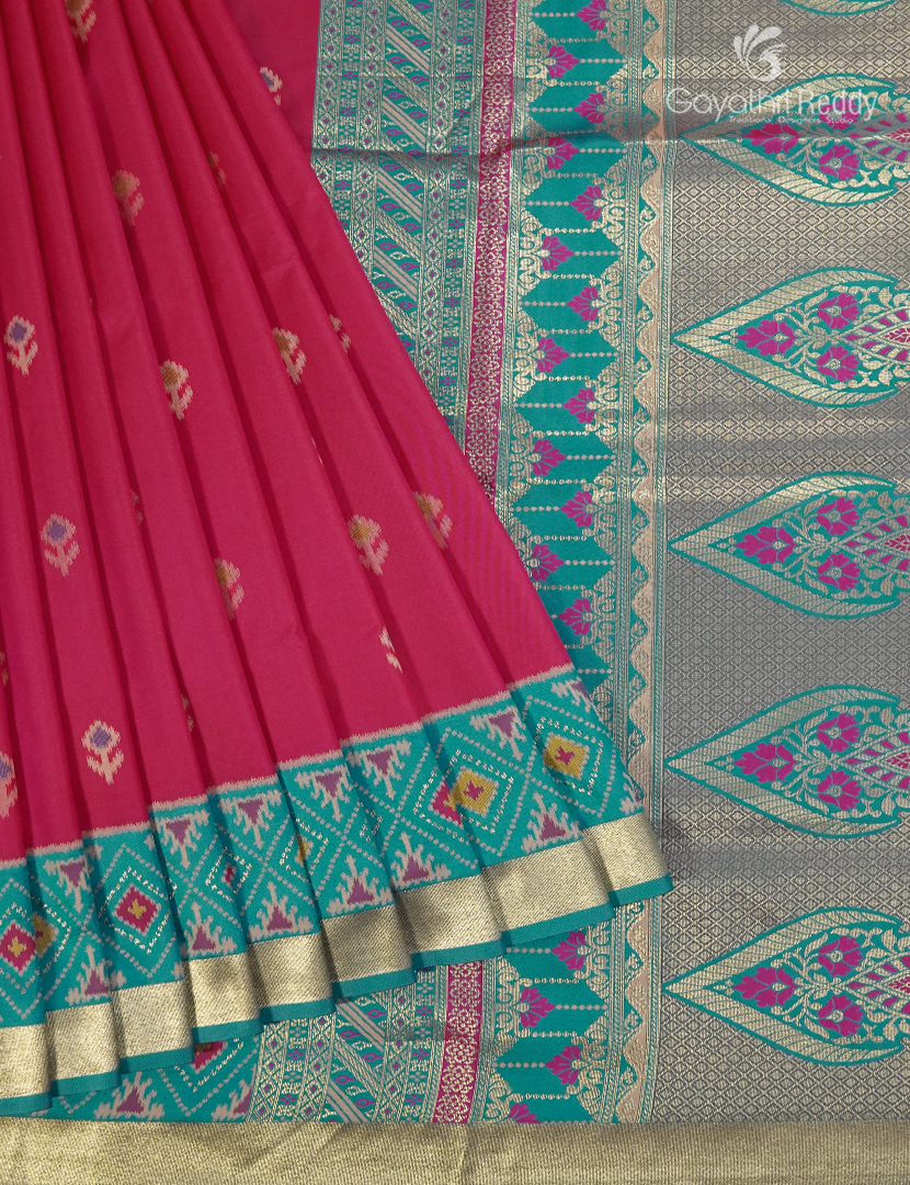Semi Kanchipuran Silk Saree in Deep Pink and  Rama Blue