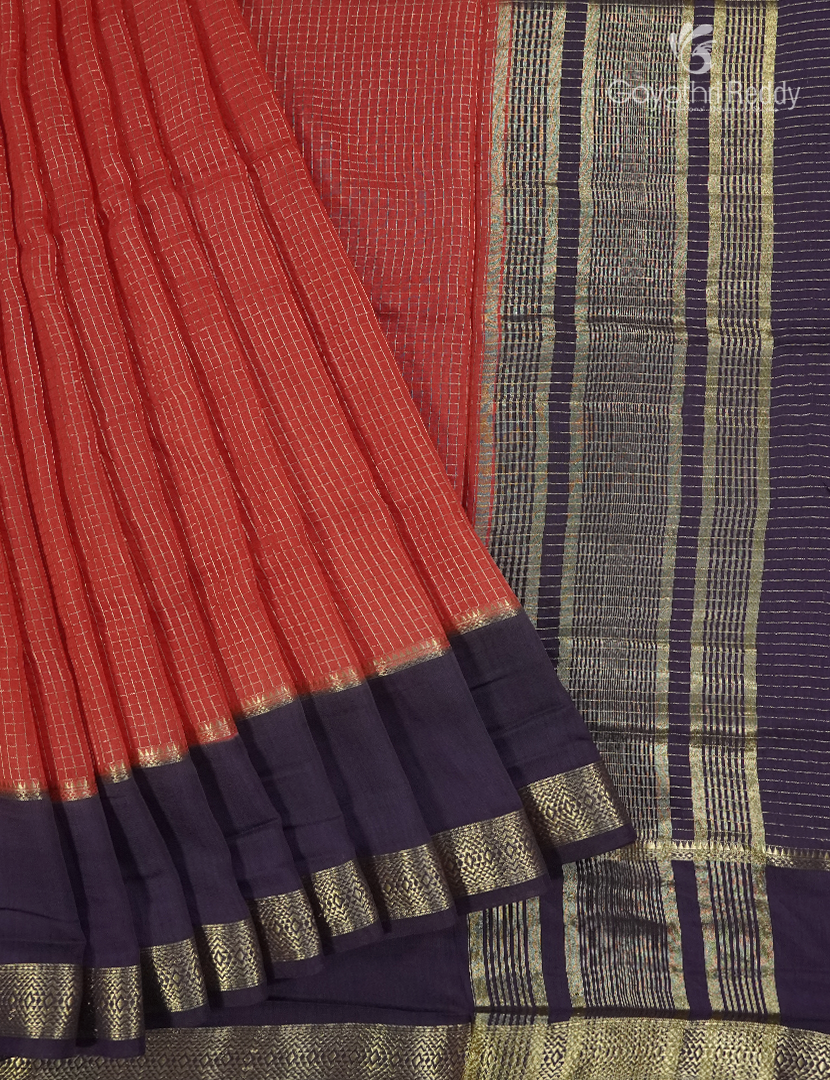 Semi Mysore Crepe Saree in Orange and Deep Violet