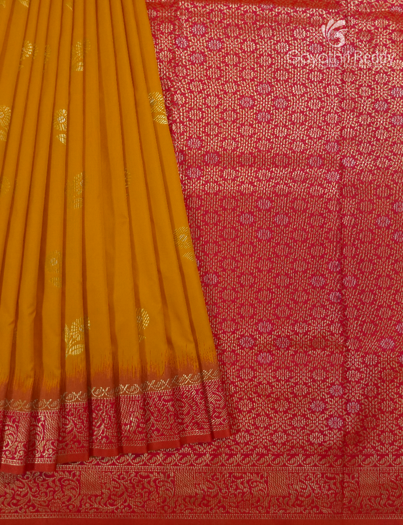 Semi Kanchipuram Art Silk Saree in Mustard and Deep Pink