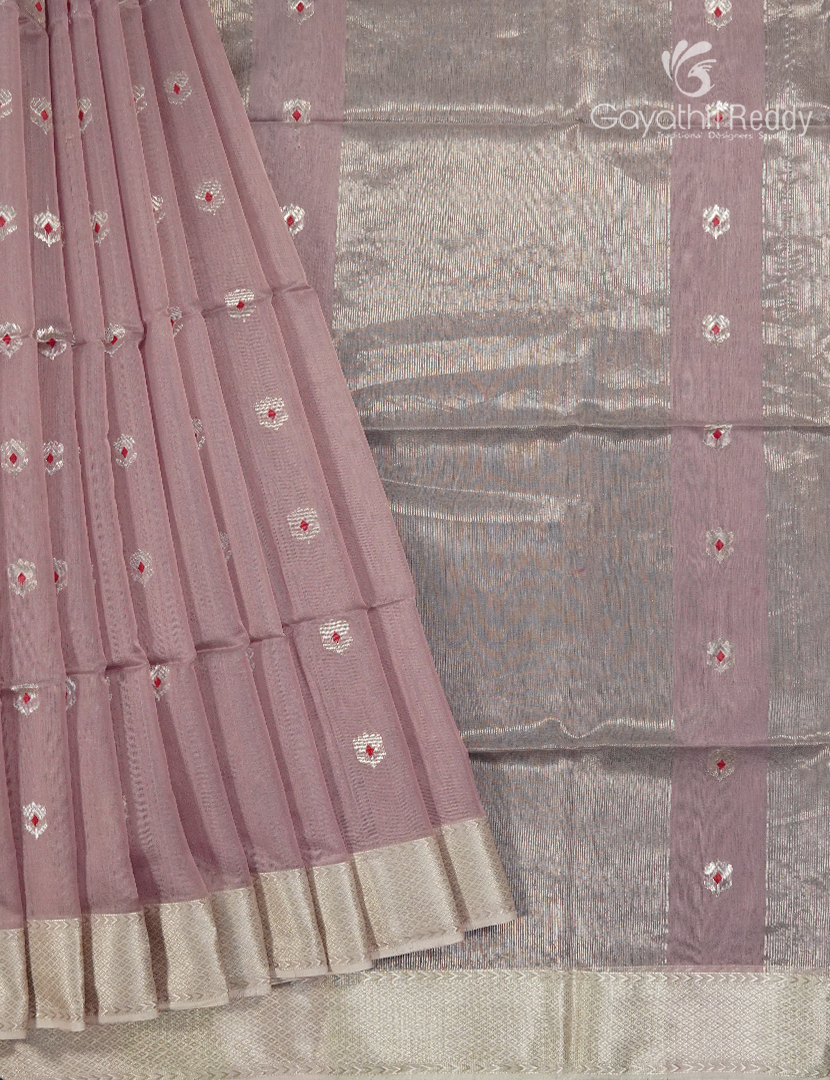 Pure Chanderi Sico Saree in Pastel onion Pink