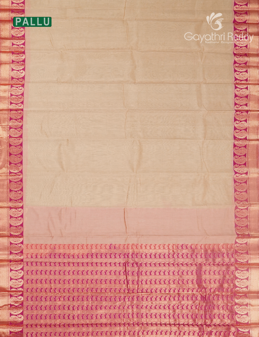 Pure Kanchi Sico Saree in Golden Cream and Rani Pink