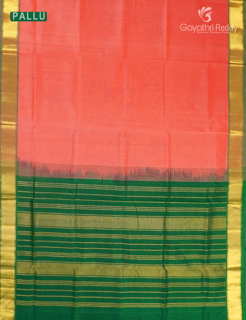 Pure Arani Sico Saree in Peach and Mango Green
