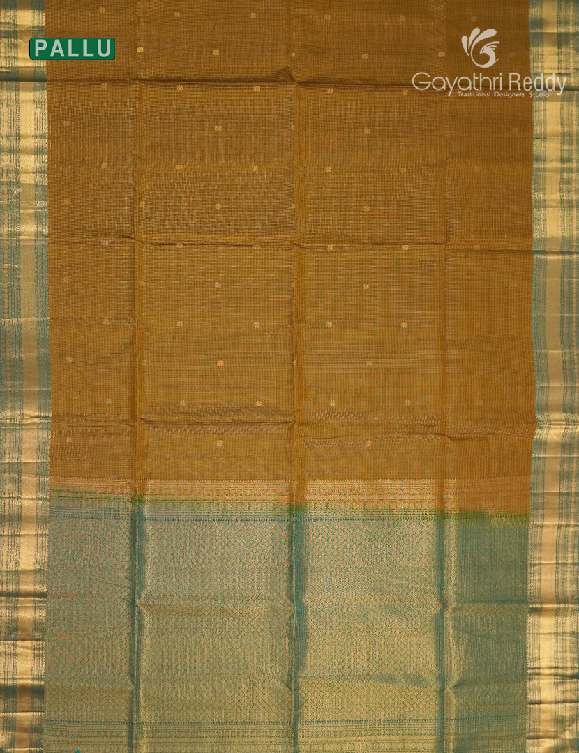 Pure Kanchipuram Vintage Silk Saree in Mustard and Teal Green