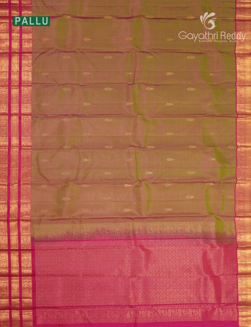 Pure Kanchipuram Silk Saree in Mehendi Green and Pink