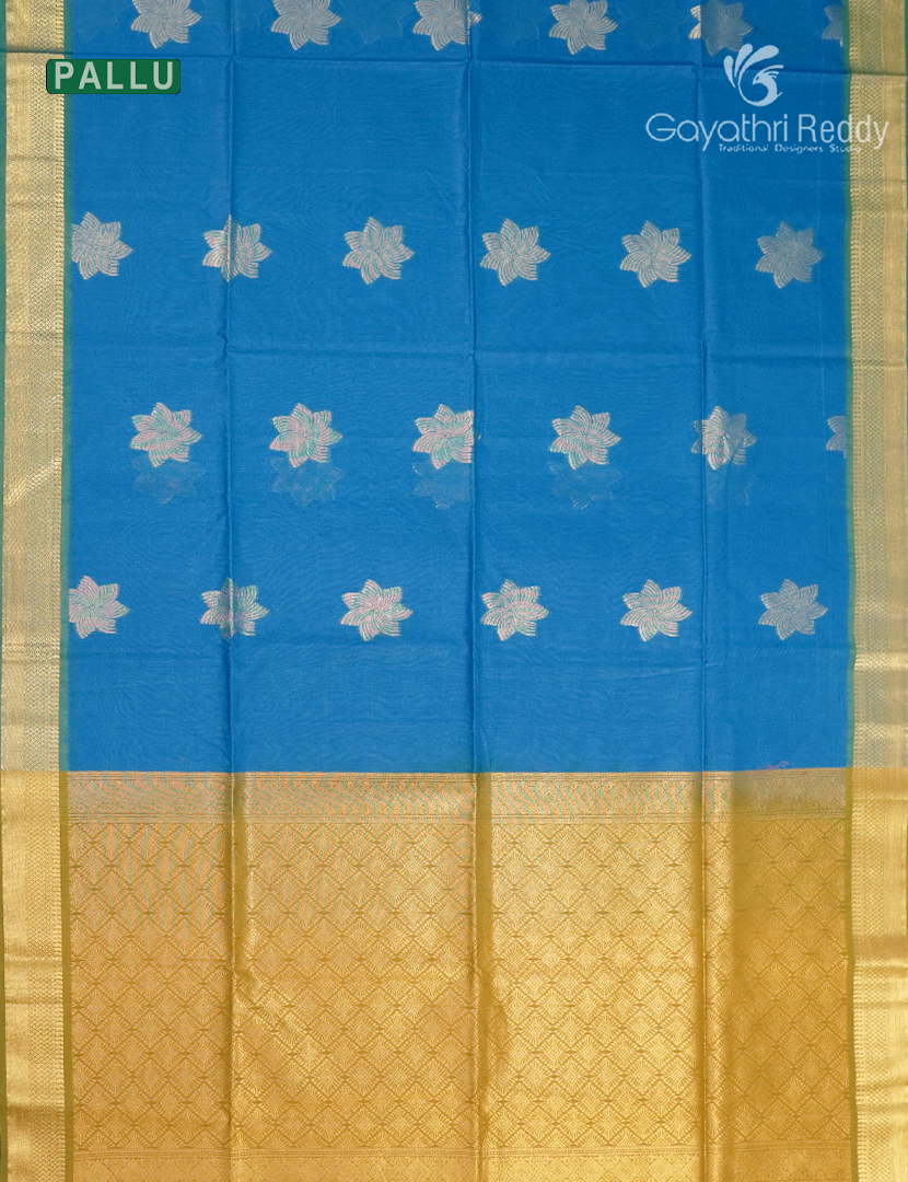 Kanchipuram Sico Saree in Blue and Yellow