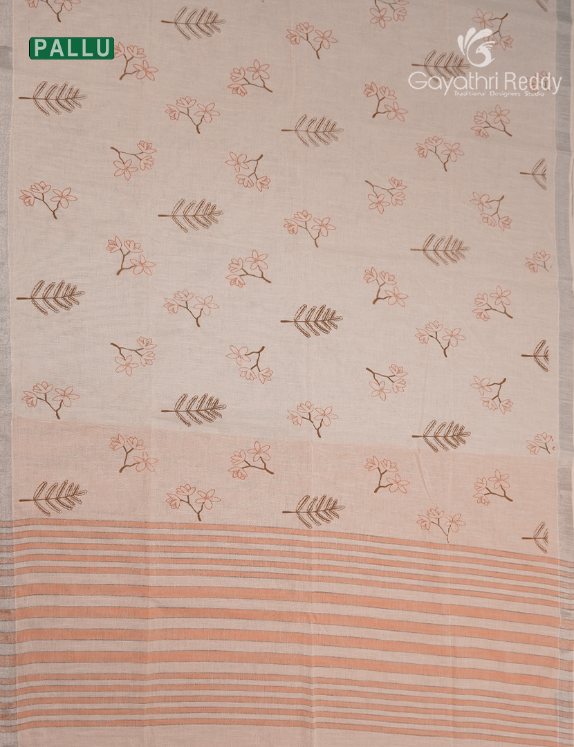 Pure Kanchi Cotton Printed Saree in Ivory and Peach