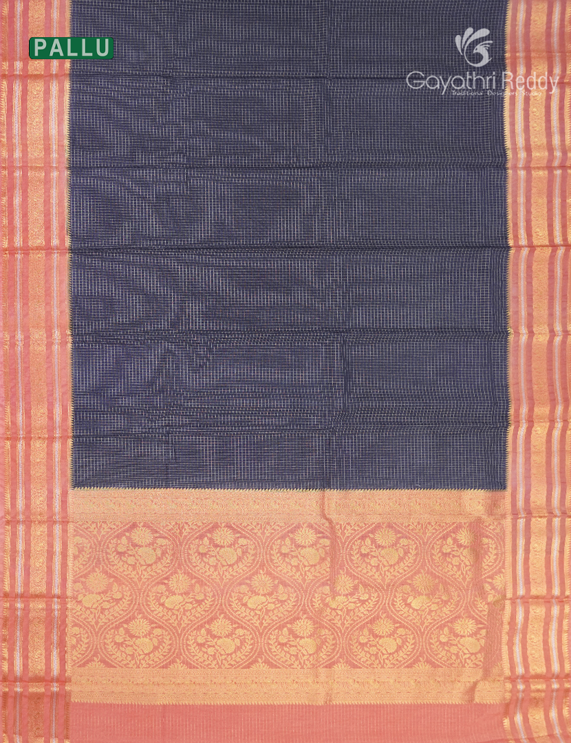 Semi Mysore Crepe Saree in Deep Elephant Grey and Peach