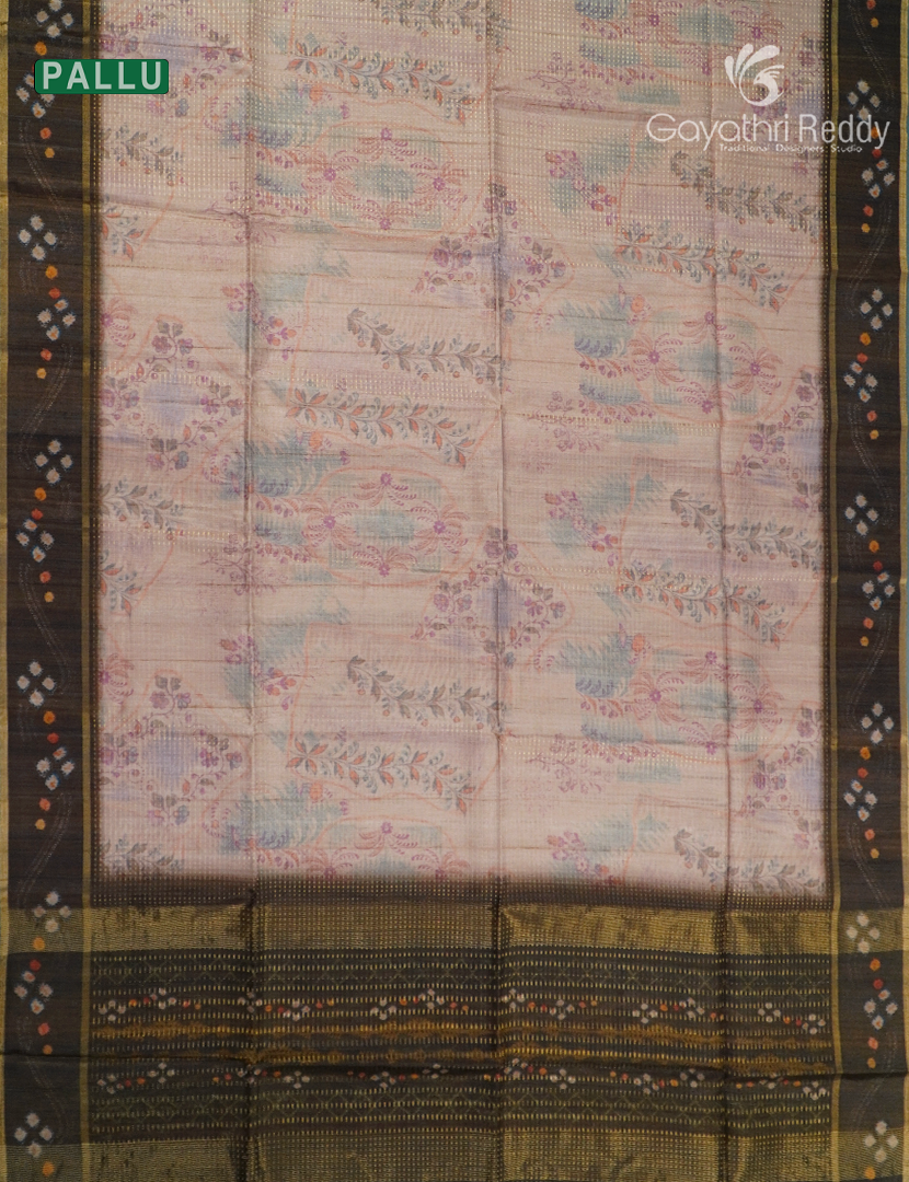 Semi Tussar Saree in Pastel Peach and Brown