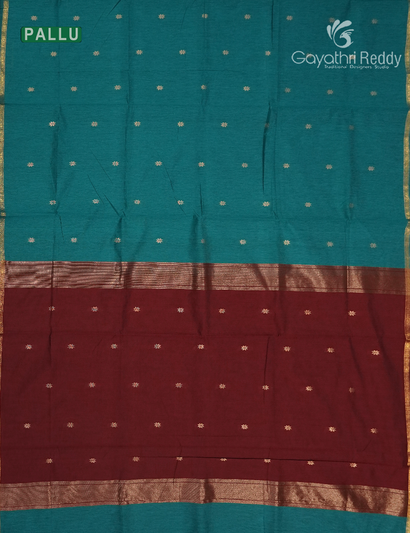 Sico Saree in Teal Blue and Maroon Red