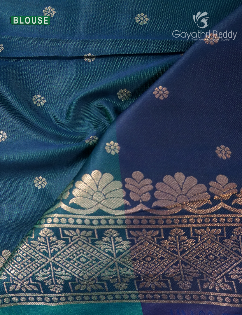 Semi Kanchipuram Art Silk Saree in Peacock Blue