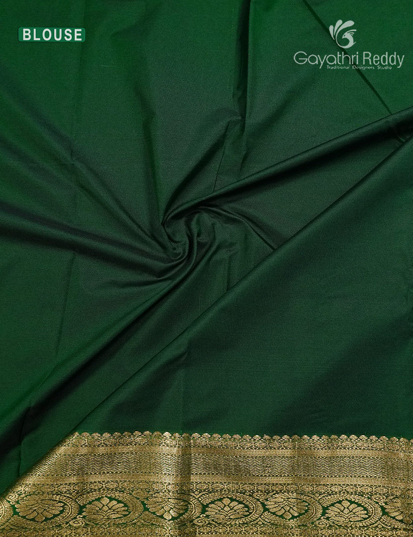 Semi Kanchipuram Silk Saree in Mango Yellow and Bottle Green
