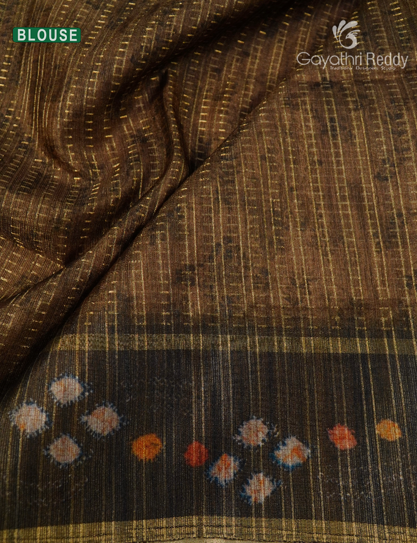 Semi Tussar Saree in Pastel Peach and Brown