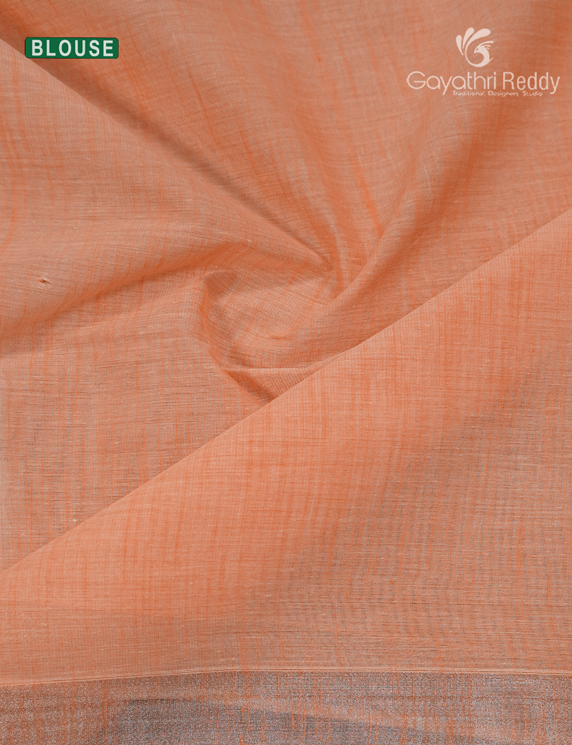 Pure Kanchi Cotton Printed Saree in Ivory and Peach